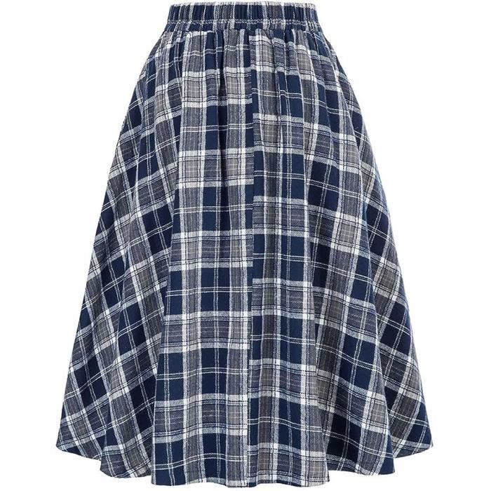 Femme Jupe Carreaux Taille Haute Jupe Ecossaise Femme Classique Jupe A Line Maxi Jupe Evase Automne Hiver Jupe Longue Jupe ble Bleu Cdiscount Pret a Porter