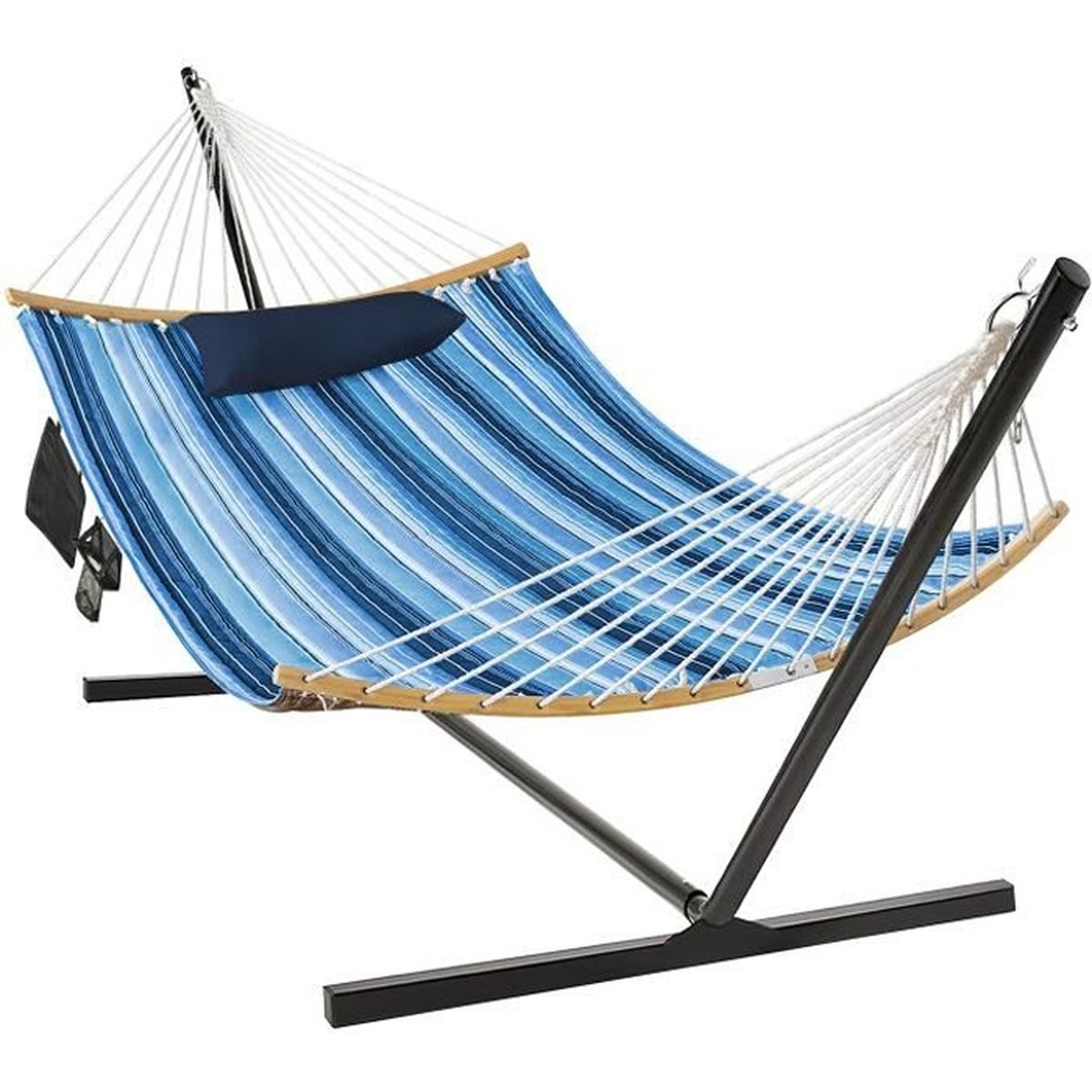 TecTake Hamac Double XXL avec Support 2 Personnes 2 Oreillers Extérieur Camping Suspendu 
