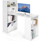 COSTWAY Bureau Informatique Réversible avec Bibliothèque, Moderne avec Étagères de Rangement à 6 Niveaux, Blanc