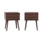 SWEEEK Lot de 2 tables de chevet style scandinave décor bois avec tiroir rainuré noyer et pieds compas