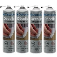 DSTOCK60 - Lot de 4 -Décolle étiquettes 400 ml, application facile avec pinceau, aérosol - spray pour décoller les étiquettes