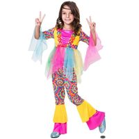 Déguisement fille Hippie Peace and Love - Chemise et pantalon multicolores en polyester