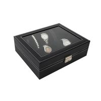 Coffret à Montres, Boite pour Montres et Bracelets, 10 montres et vitre, Noir, Dimensions:  25 x 20 x 8 cm