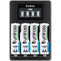 Chargeur Ultra Fast Uniross AA/HR6 - AAA/HR03 + 4 piles rechargeables AA 1,2 V 2500 mAh