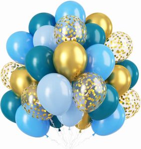 BALLON DÉCORATIF  Lot De 60 Ballons En Latex Avec Confettis Dorés, Bleu Turquoise Rétro, 30,5 Cm, Bleu Turquoise, Doré, Bleu Pastel, Bleu