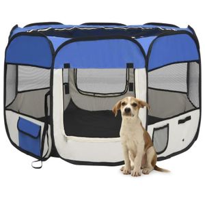 ENCLOS - CHENIL FHE Parc pour chiens pliable avec sac de transport Bleu 90x90x58 cm