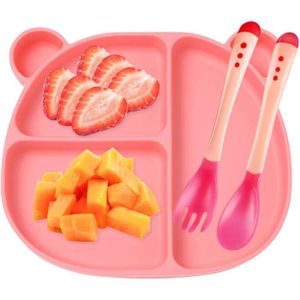 COUVERTS BÉBÉ Assiette à Ventouse pour Bébé Silicone + Cuillère 