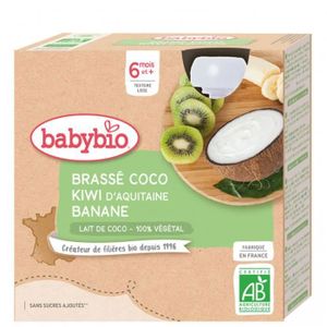 DESSERT LACTÉ Babybio - Gourde Brassé Lait de coco Kiwi Banane - Bio - 4x85g - Dès 6 mois