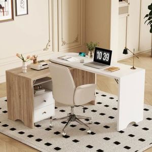 BUREAU  Bureau, bureau d'angle en forme de L, table d'ordinateur table de bureau blanc 135cm
