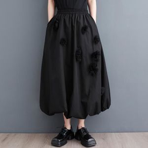 JUPE Jupe taille haute en Patchwork pour filles,tenue de bal et de travail,décontractée,Chic et à la mode,2023- black floral