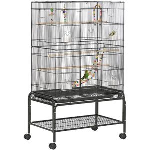 VOLIÈRE - CAGE OISEAU Cage à oiseaux sur roulettes  79x49x133cm Noir