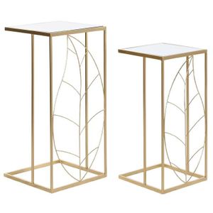 TABLE D'APPOINT Set de 2 table d'appoint carrée en métal doré et m
