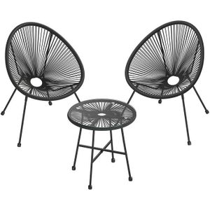 Ensemble table et chaise de jardin SONGMICS Salon de Jardin, Lot 3 Meubles de Terrasse, 2 Chaises et 1 Table en Verre, Noir GGF013B02