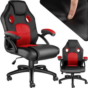 CHAISE DE BUREAU TECTAKE Chaise gamer MIKE Chaise de bureau Rembourrage épais pour un bon confort d'assise Rotative à 360° - Noir/Rouge