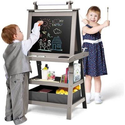 Tableau Enfant Réglable Avec Tabouret - Chevalet Pliable, Feutres, Aimants, Pour Dessin Dès 1 An