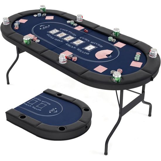 Table de poker 8 joueurs avec plateau à jetons Bleu - SALALIS - DP2784 Table de poker 8 joueurs avec plateau à jetons Bleu - SALALIS - DP2784