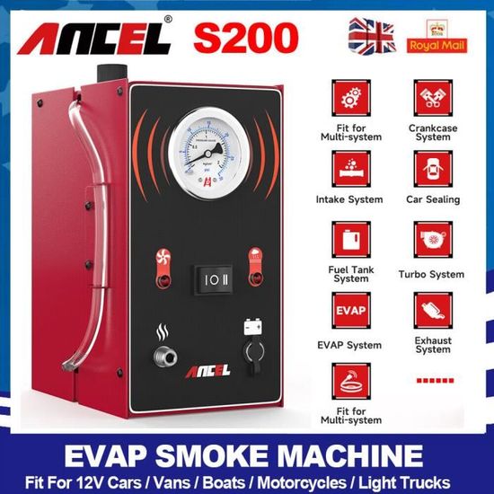ANCEL S200 Smoke Machine Automotive avec pompe à air intégrée et jauge de pression, détecteur de fuite de machine à fumée EVAP