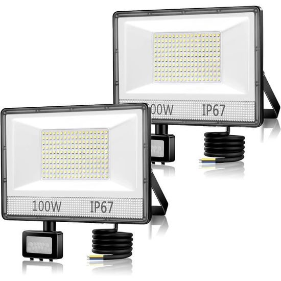 2 Pièces Projecteur LED Exterieur Detecteur de Mouvement 50W, IP67