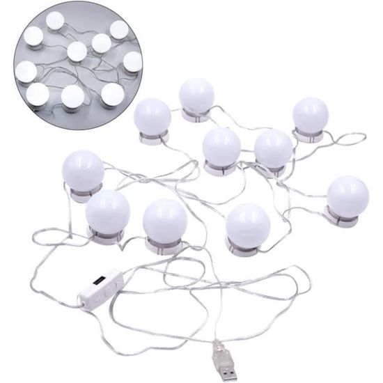 Kit d'éclairage miroir avec 14 ampoules pour coiffeuse, miroir LED Hollywood à intensité variable, éclairage de coiffeuse USB avec interrupteur | Leroy Merlin