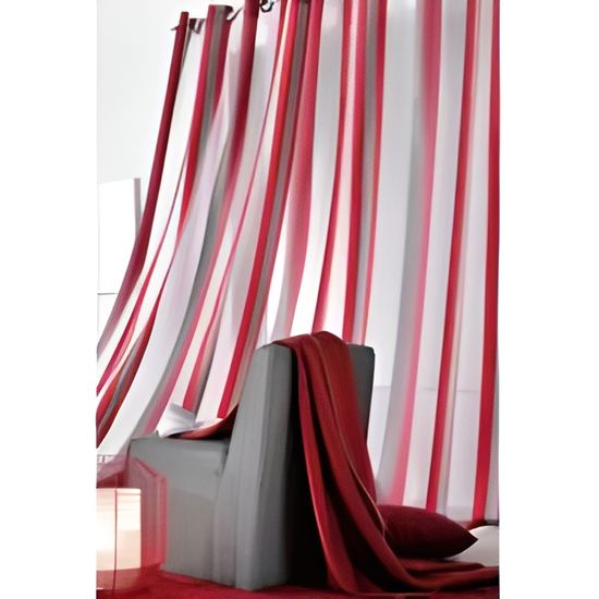 rideau fantaisie raye rouge et gris taille 140x270cm coloris rouge