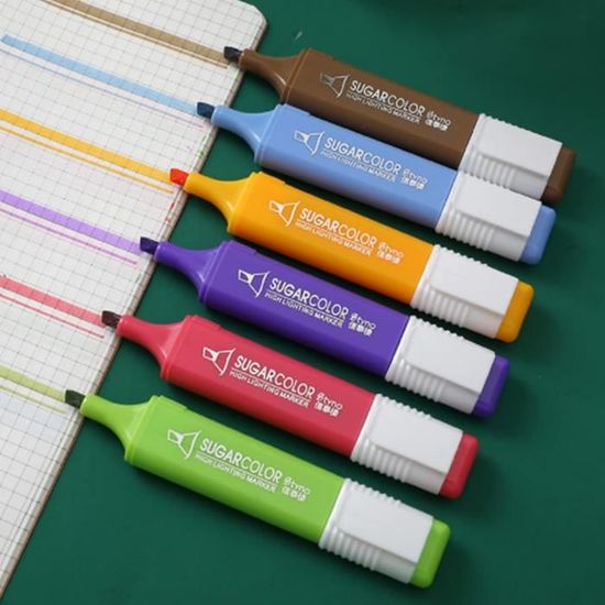 Lot De 6 Surligneurs Avec Poignée En Caoutchouc - Pointe Conique 2-5 Mm, Encre à Base D'eau - Pour Bureau, école Ou Maison - 9