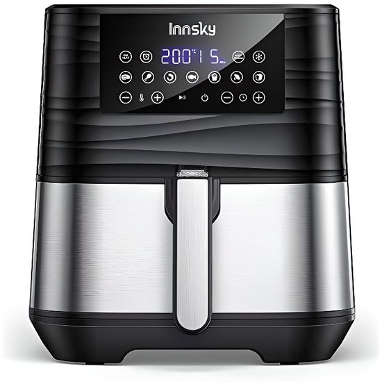 Innsky 5,5L XXL Friteuse sans huile en acier inoxydable avec écran LCD numérique, 7 programmes, Friteuse à air chaud 1700W Airfryer