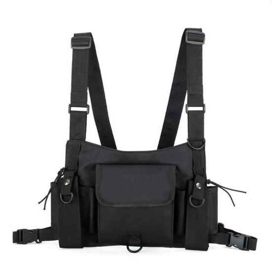 Sac de poitrine tactique noir sacoche la mode hip hop