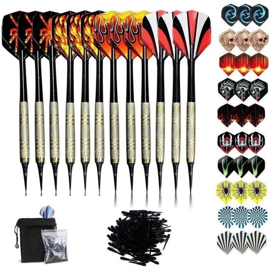 Fléchettes à Pointe Souple - Lot De 12 - Pour Jeux électroniques - En Plastique Et Laiton - Longueur 147 Mm
