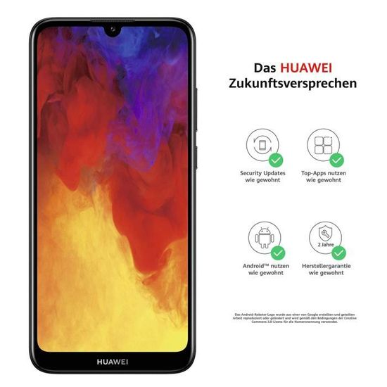 Huawei Y6 2019 Smartphone Débloqué 4G (6,09 pouces - 32Go - Double Nano SIM - Android 9.0) Noir