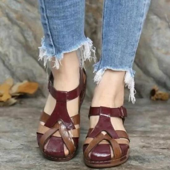 Sandales à Talons Compensés Pour Femme - Semelle Confort Mémoire De Forme - Faux Cuir, Bout Carré - Style Décontracté Chic - 3