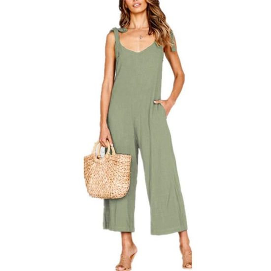 Combishort Femme été à Bretelles – Col V – Tissu Fluide – Tenue Plage, Vacances Ou Soirée Chic