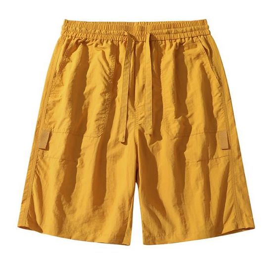 Bermuda Sport Homme Fitness Couleur Unie Et?� Taille Elastiquee Mode Coupe Droite Casual - Jaune 