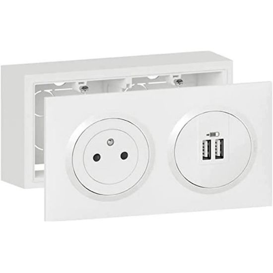 Prise Électrique Murale Legrand Neptune Avec Chargeur USB-C - Blanc - Repiquage 2P+T