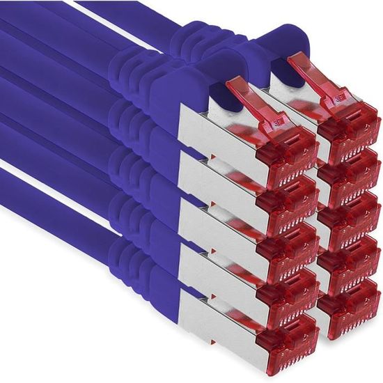 Lot De 10 Câbles Ethernet CAT6 0,25 M - RJ45, Blindage S/FTP, 10 Gb/s, Bleu, Pour Réseau, Routeur, Modem, Switch