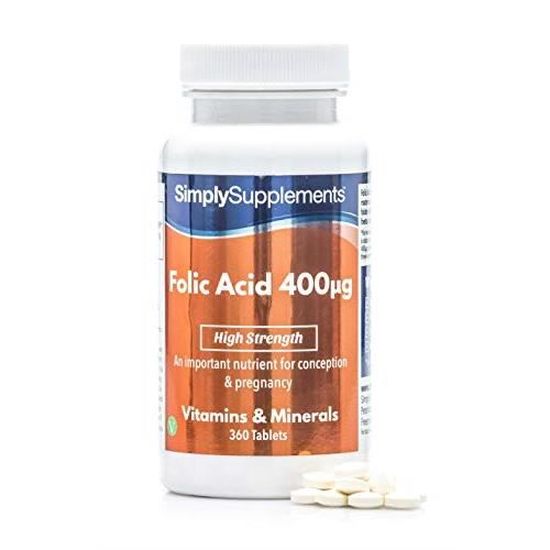 Acide folique (Vitamine B9) 400mcg - 360 Comprimés - Adapté aux végétaliens - SimplySupplements