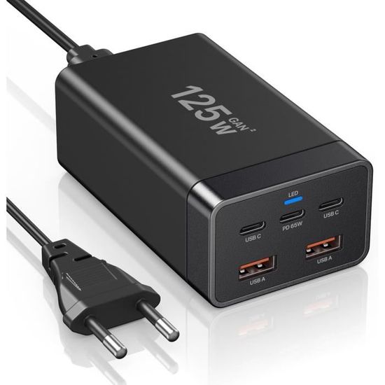 Charge Murale Ultra-rapide LVSUN 87W – 3 USB-A + 1 USB-C PD 3.0, Noir