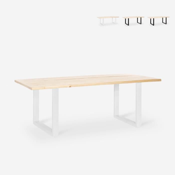 Table à manger rectangulaire 180x80 bois métal industriel Rajasthan 180 - couleur:Blanc