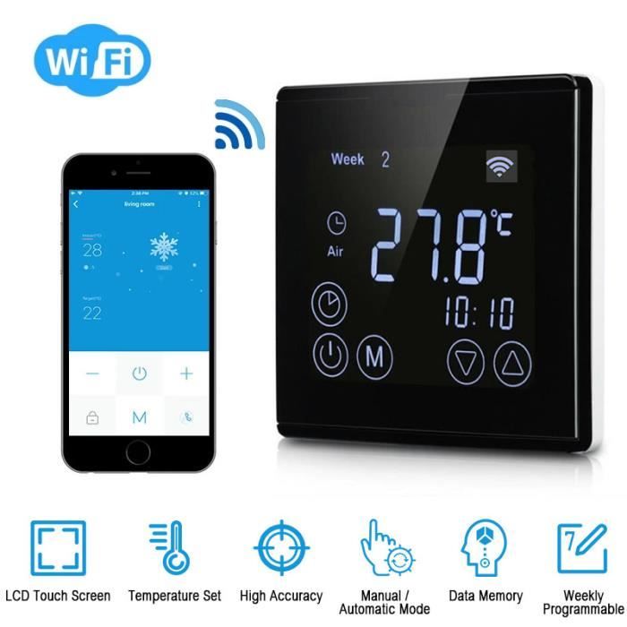 Wi-FI Thermostat Programmable Thermostat d'Ambiance Intelligent sans Fil avec Écran LCD Tactile - Noir