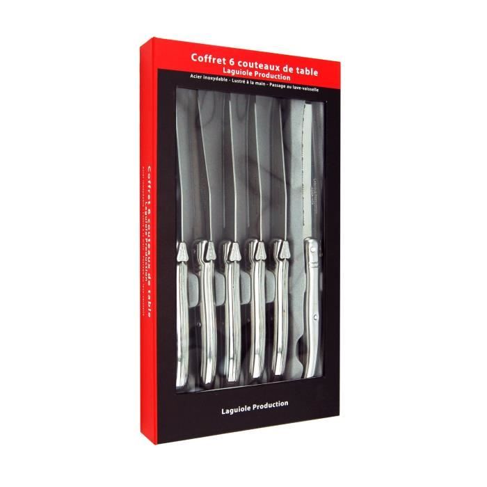 Laguiole Production 20100001 Coffret 6 Couteaux Steak Laguiole de table Manche Métal Inox