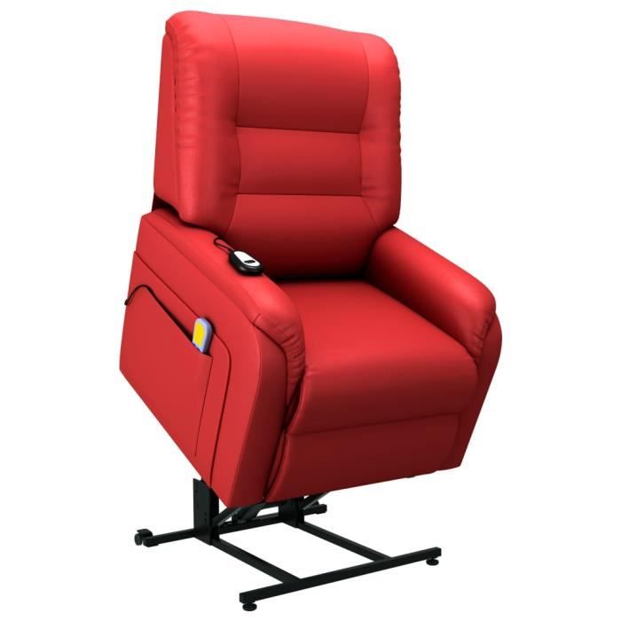 CHEZZOE Fauteuil Relaxation inclinable Fauteuil de Massage Style Contemporain - Fauteuil Relax TV électrique Rouge Similicuir ☺78982