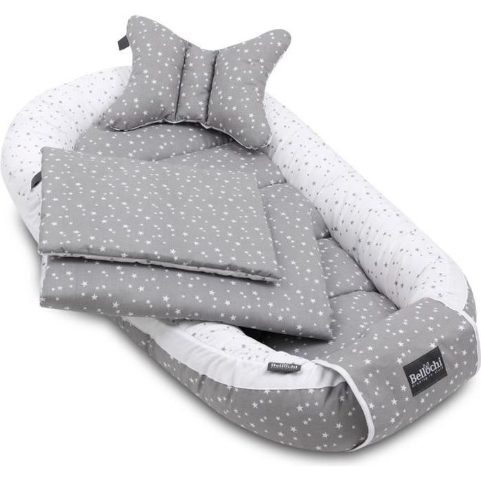 Bellochi Kit Nids Bébé 5 Pièces - Reducteur de Lit Bebe une Couverture de Bebe Cale Tete Bébé un Oreiller Plat - Polaris