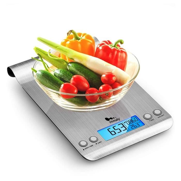 Smart Digital Balance avec écran LCD pour Cuisine en acier inoxydable, 5 kg/11lbs, Balance de alimentaire multifonctionnel