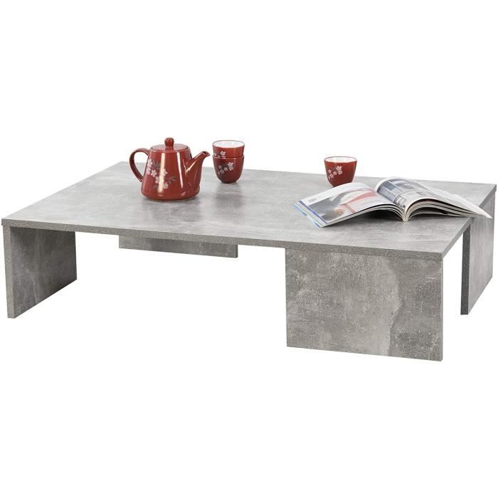 Table Basse Rectangulaire pour Salon Meuble Design en Panneau de Particules Mélaminé 21 x 90 x 60 cm Effet Béton 697