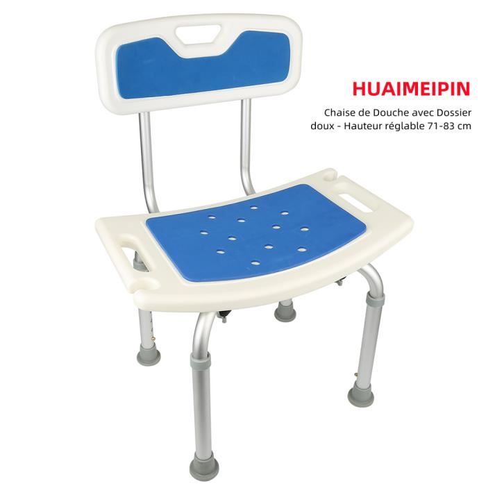 PEU COÛTEUX!!! Chaise de Douche avec Dossier doux - Hauteur réglable 71-83 cm - Bleu et blanc Charge 120KG - HUAIMEIPIN