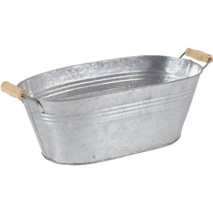 Jardinière ovale en zinc et bois 40,5x20x14cm