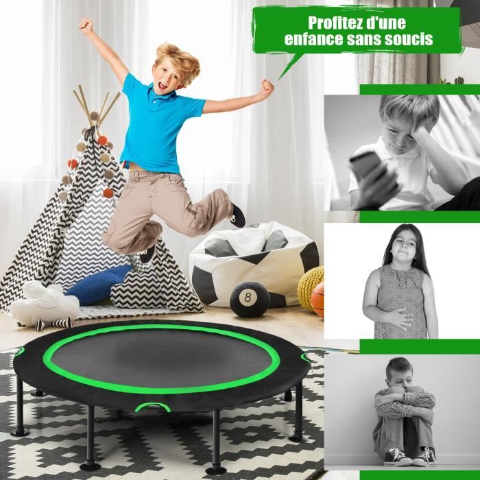 COSTWAY Trampoline de Fitness Pliable 120CM Charge 65kg avec 8 Ventouses Antidérapants Cordons Elastiques Exterieur/Interieur Vert