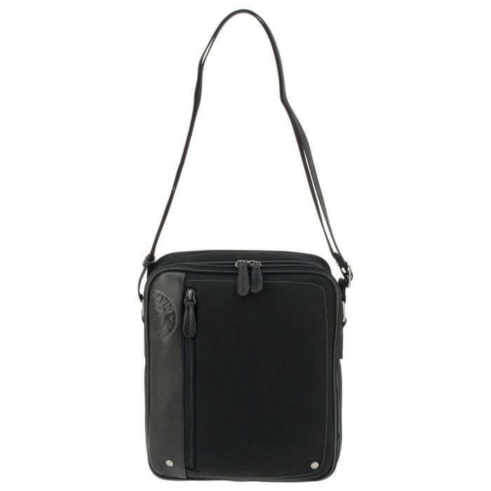 Sac bandoulière porté travers DAVID WILLIAM en cuir vachette et toile.