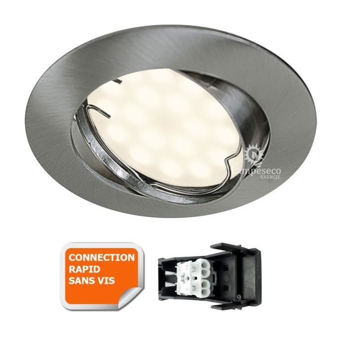 SPOT LED ENCASTRABLE ORIENTABLE ALU BROSSE AVEC AMPOULE GU10 230V eq. 50W, BLANC CHAUD