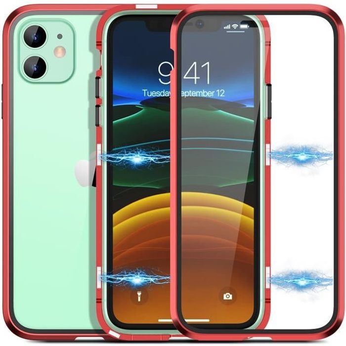 Coque iPhone 11 Adsorption Magnétique Verre Trempé Bumper Anti-Rayures Antichoc Rouge [Garantie Authentique: GrandEver]