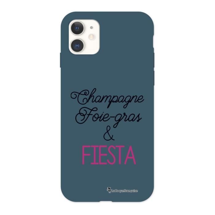 Coque iPhone 11 Silicone Liquide Douce bleu nuit Champagne Foie gras et Fiesta Ecriture Tendance et Design La Coque Francaise